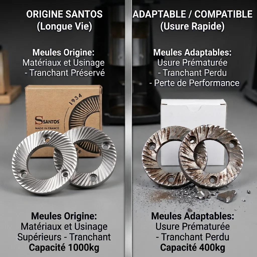 Jeux de Meules Santos Origine 2 Comparaison entre des meules d’origine Santos et des meules adaptables